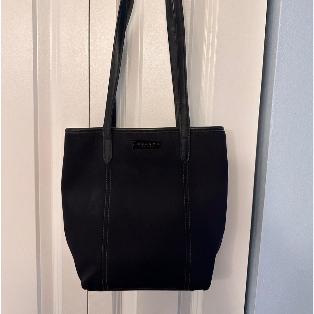 Black neoprene coach shoulder purse